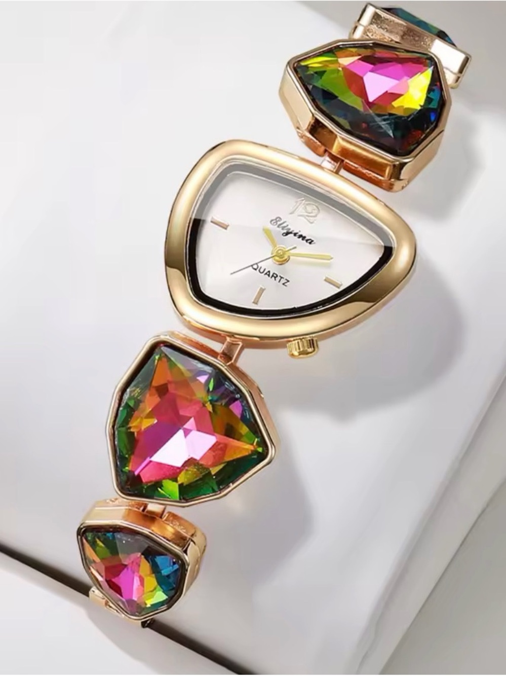 Luxury Rainbow Crystal Gold Tone Statement Watch - Picture 4 of 4